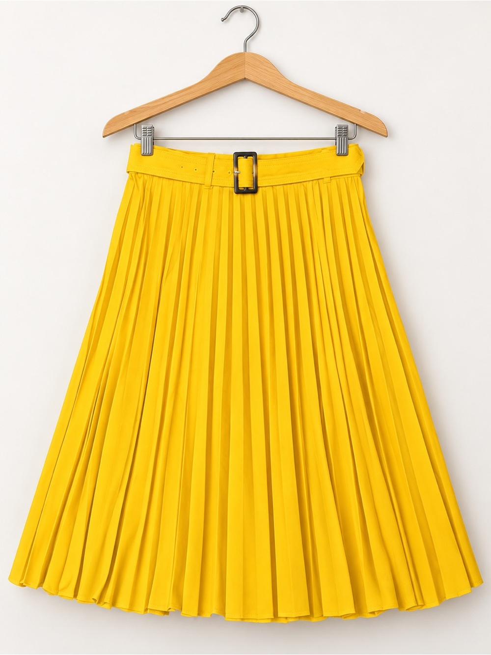 Ann Taylor Bright Yellow Pleated A-Line Skirt with Belt
